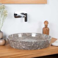 Vasque à poser en marbre pour salle de bain Malo gris 45cm - WANDA COLLECTION - A poser - Rond - Intérieur