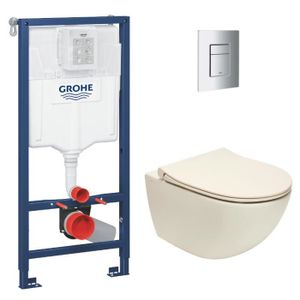 WC - TOILETTES Grohe Pack Bâti support Rapid SL + WC sans bride Vitra Sento, Taupe mat + Abattant softclose + Plaque Chrome