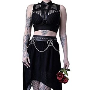 Les femmes en cuir synthétique Punk Harnais Jarretière Ceinture Porte-jarretelles Chaîne en métal Tassel