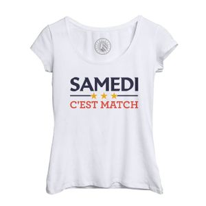 T-SHIRT T-shirt Femme Col Echancré Blanc Samedi c'est matc