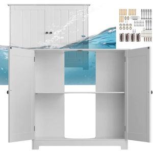 MEUBLE VASQUE - PLAN Meuble sous lavabo étanche avec double porte et étagère réglable, meuble de salle de bain sur pied sous évier 2 portes eois pour160