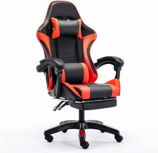 Chaise gaming - Chaise de jeu pivotante avec repose-pied - Fauteuil Gaming - Chaise de Bureau d'ordinateur Rouge PVC680664 | Leroy Merlin