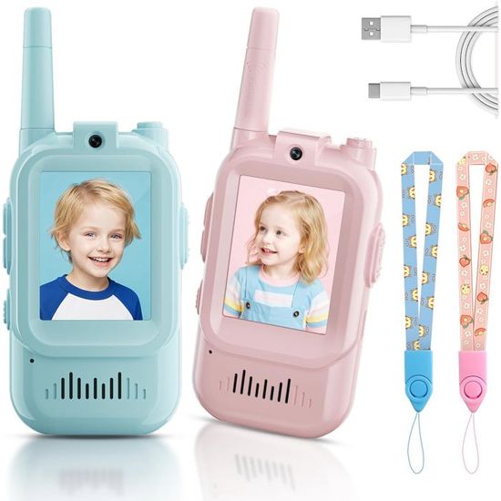 Talkie Walkie Enfants avec Vidéo, 2 Talkies Walkies Rechargeable avec écran d'affichage, Vidéo & Caméra