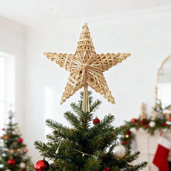 Étoile De Sapin De Noël En Paille Naturelle - Décoration Faite Main, Cimier Pour Sommet De Sapin (30,5 X 20 Cm)