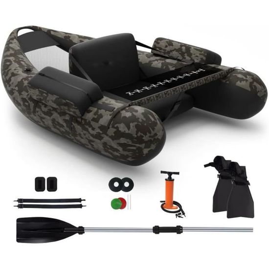 GYMAX Bateau De Pêche Gonflable En V Avec Siège, Support Canne, Sac à Dos Et Pompe - Capacité 150 Kg - Pour Pêche En Eau Douce