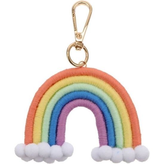 Porte-clés à Pompons Arc-en-ciel Bohème - Fait Main En Macramé - Décoration Pour Sac, Trousseau, Chambre