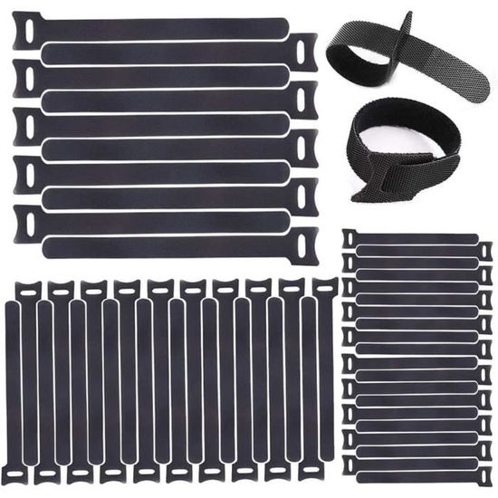 5 Attaches Câbles Réutilisables Velcro - 20x500mm Noir - Pour Bureau, TV, PC