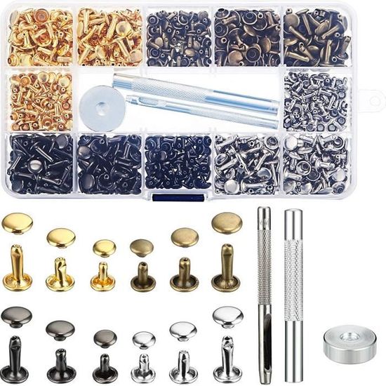 YORANYO Kit De 340 Rivets En Cuir De Tailles Mixtes Pour Cuir, Rivets à Double Capuchon Pour Vêtements, Tissus Avec Outil De Rivet Pour Réparation De Vêtements, Chaussures, Sacs, Ceintures (bronze