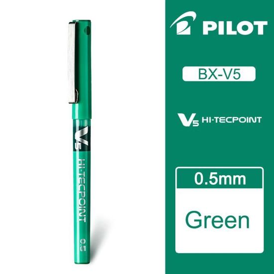 Stylos Roller Pilot Hi-Tecpoint V5 - Lot De 6 - Pointe 0.5mm - Encre Fluide - Vert