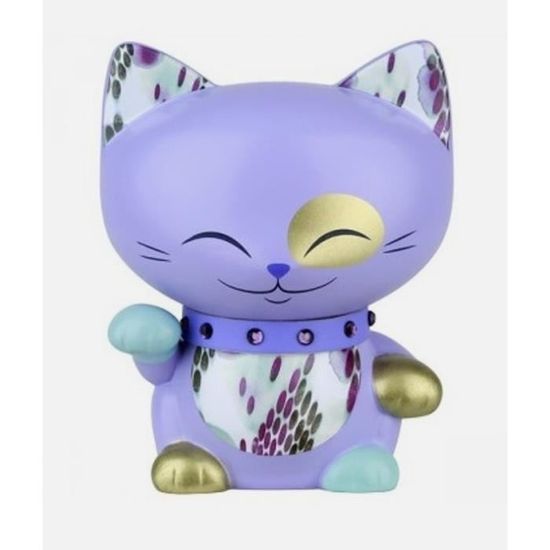 Chat porte bonheur petit modèle 7cm Mani the Lucky Cat parme collier violet