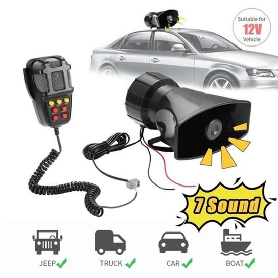 Acheter Alarme d'avertissement de voiture forte à 7 sons, sirène d'incendie  de Police, klaxon à Air, haut-parleur PA 12V 100W