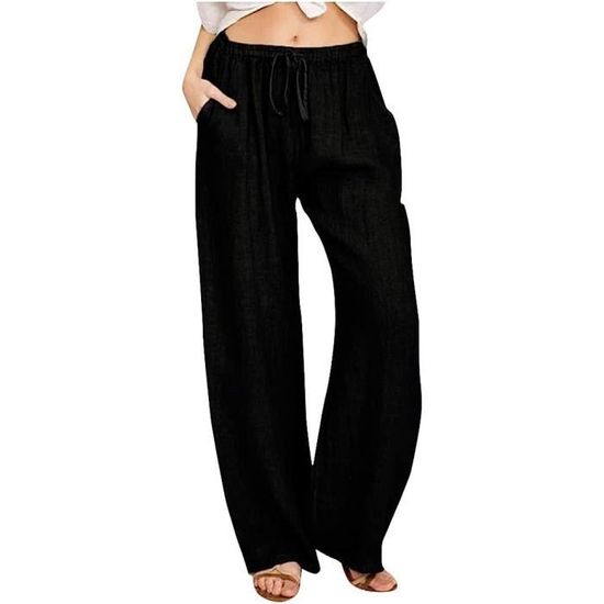 Pantalon Fluide Femme Ete Pantalon Lin Femme Ete Chic et Elegant Pantalon Large Femme Taille Elastique Chic Et Elegant Blue Black Blue black Cdiscount Pret a Porter
