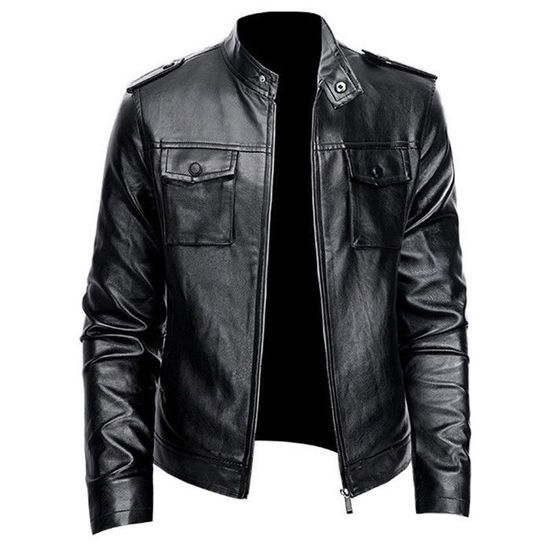 Veste En Simili Cuir Homme Style Aviateur - Mi-saison Légère - Coupe Vent - Grande Taille Disponible