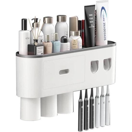 Distributeur De Dentifrice Mural Avec Stérilisation UV & 5 Portes-Brosses - Support Salle De Bain Écologique à Energie Lumineuse Distributeur De Dentifrice Mural Avec Stérilisation UV & 5 Portes-Brosses - Support Salle De Bain Écologique à Energie Lumineuse