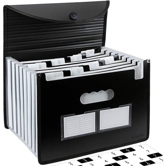 Trieur De Fichiers Extensible A4 Avec Poignée - 13 Poches, Plastique Durable - Pour Maison, Bureau, École (Noir)
