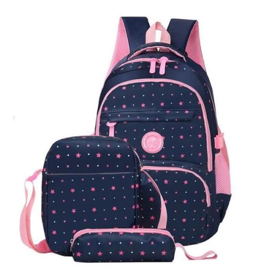 Sac à Dos 3 Pièces Pour école – Toile Résistante + Sac Bandoulière + Trousse – Noir, Unisexe - 5