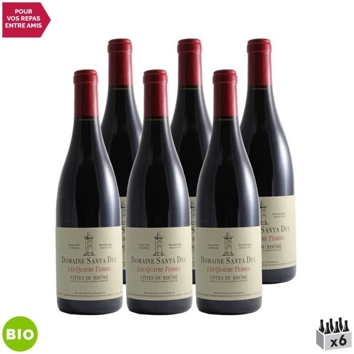 Côtes du Rhône Les Quatre Terres Rouge 2019 Bio Lot de 6x75cl Domaine de Santa Duc Vin Côtes du Rhône Les Quatre Terres Rouge 2019 Bio Lot de 6x75cl Domaine de Santa Duc Vin