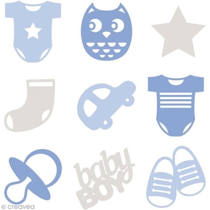 Set de mini silhouettes en feutrine - Bébé garçon - 45 pcs Formes en feutrine à coller pour loisirs créatifs : - Quantité : 45