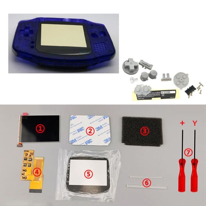 Kits d'écran LCD IPS V2 Boutons de boîtier de boîtier de coque prédécoupés pour console GBA Game Boy Advance Bleu transparent