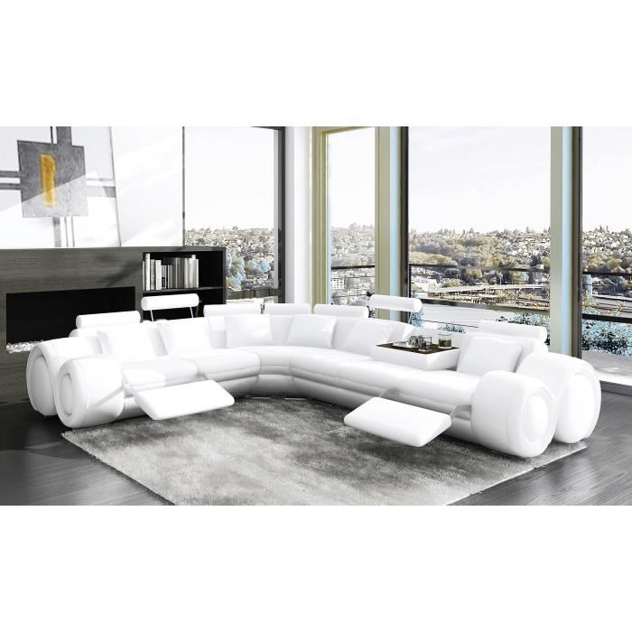 CANAPÉ D'ANGLE CUIR DESIGN BLANC + POSITIONS RELAX OSLO (ANGLE GAUCHE)