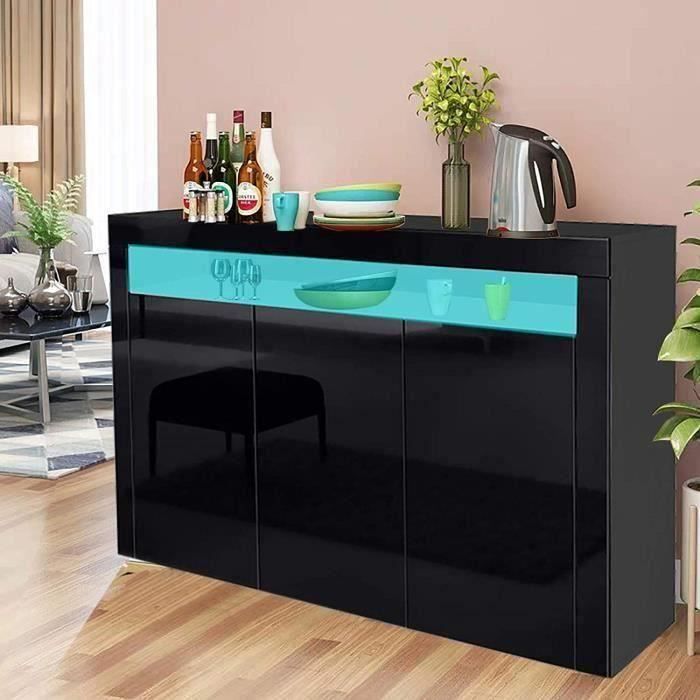 Dripex Buffet bas contemporain noir laqué brillant - L 130 cm x 40 cm x 93 cm - 3 portes