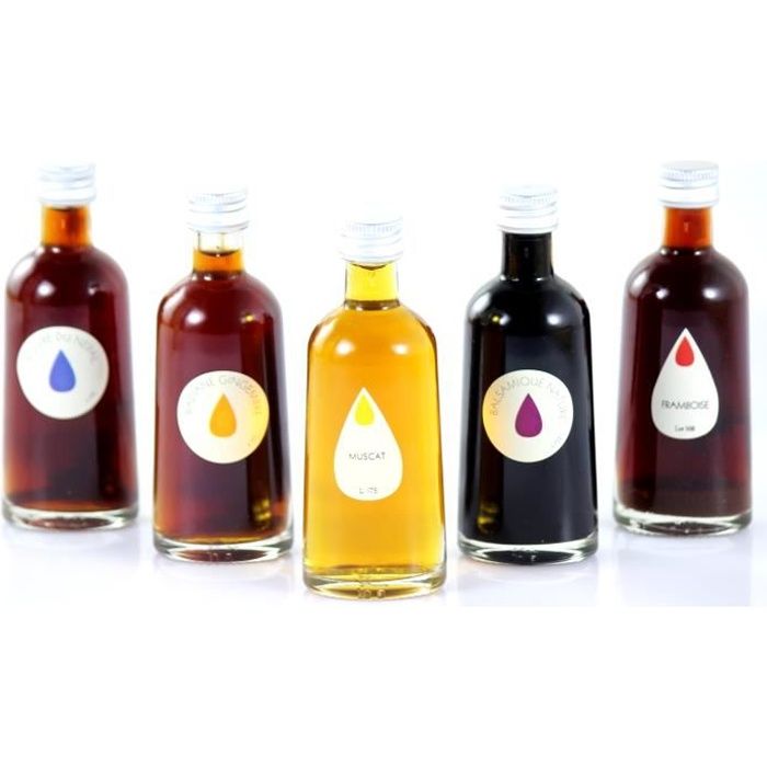 Vinaigres Artisanaux origine France en coffret dégustation - Lot de 5 vinaigres aux saveurs délicates dans une boîte élégante