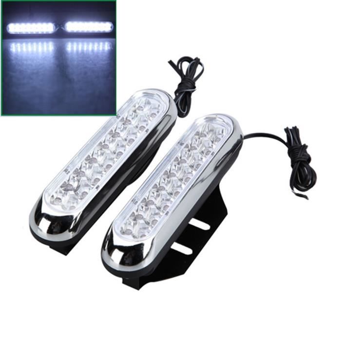 NEUFU 2x 16 LED Lampe Feux Jour Diurne DRL Super Blanc Pour Voiture Benz Audi Style 12V