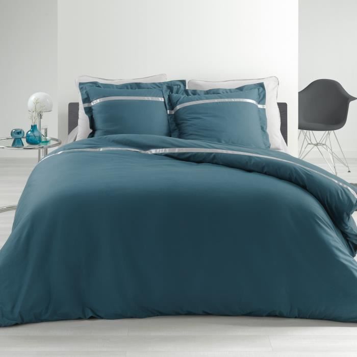 Housse De Couette - Housse de couette - 240 x 260 cm + taies - Percale - Bleu - 78 fils - Uni