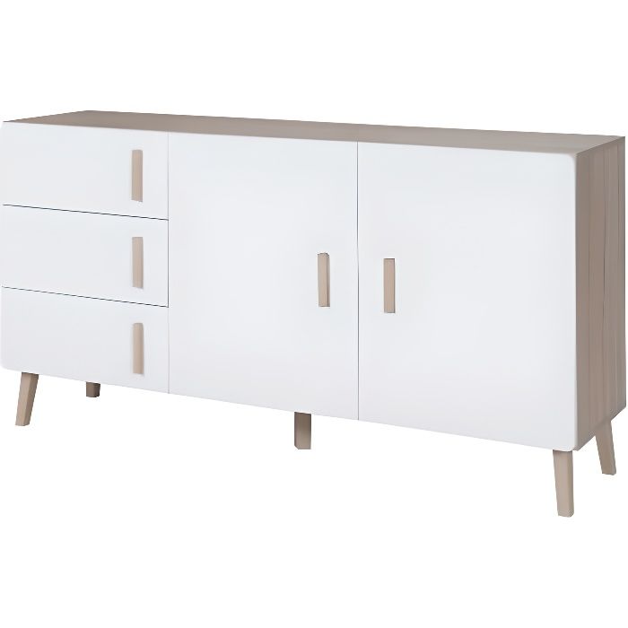 PRICE FACTORY - Buffet, enfilade, bahut OSLO moyen modèle. Meuble design type SCANDINAVE. Effet ultra tendance pour votre salon