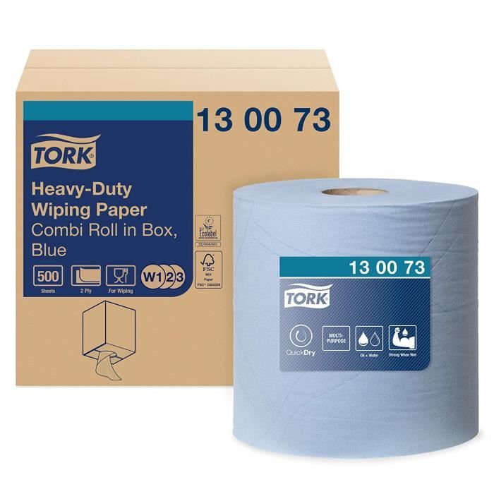 130073 Papier d'essuyage multi-usages Premium, compatible avec les systèmes W1 et W2 - 2 plis - 170m x 25,8cm - 1 bobine - Bleu