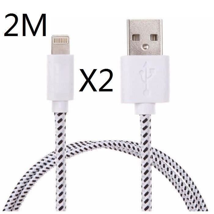 Lot de 2x BLANC 2M câble Usb pour iPhone tissu tressé Sync Cable chargeur secteur pour iPhone 5-5s 6 6s plus Bon191126-11-21089