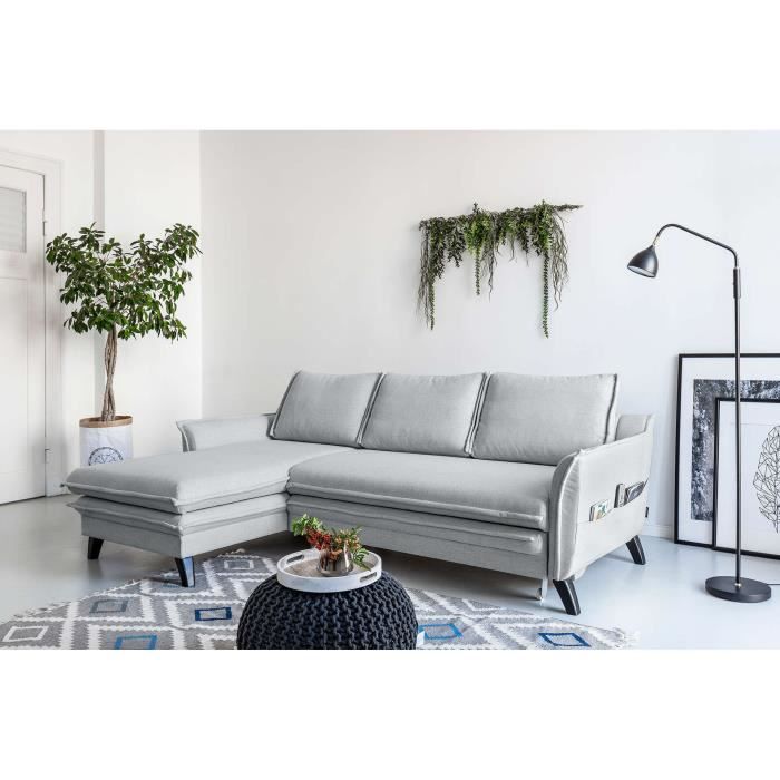 Canapé d'angle 4 places Gris Contemporain Confort
