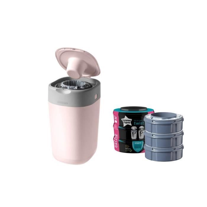 Recharges poubelle Twist and Click x3 + poubelle à couche Twist and Click Rose à 10€