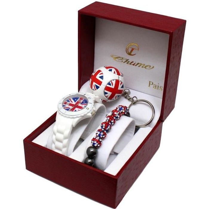 COFFRET MONTRE ENFANT ADO LONDON LONDRES + BRACELET STRASS ET PORTE-CLE