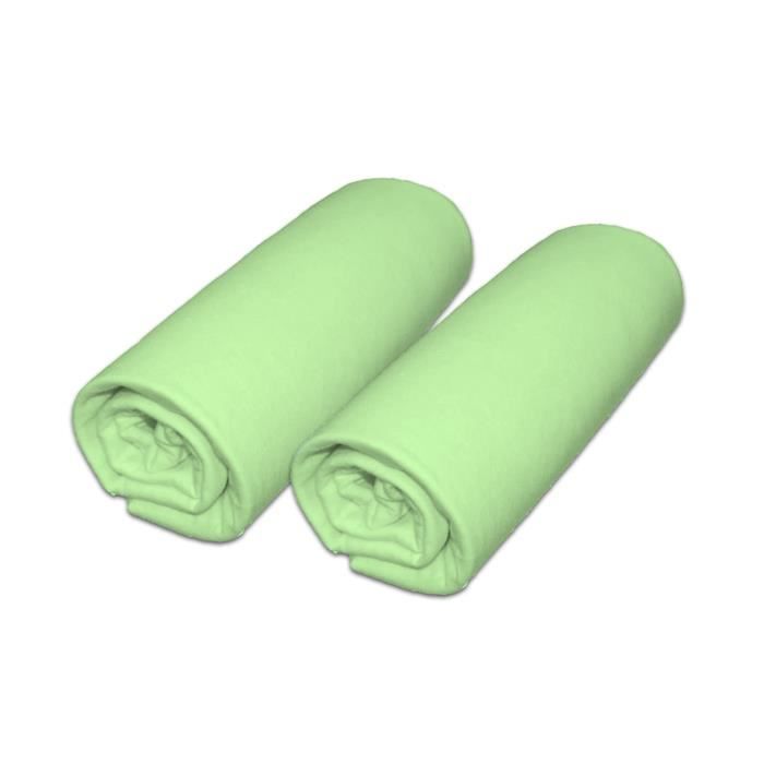 Lot de 2 draps housse pour matelas 70x140cm (lit bébé évolutif) coloris vert