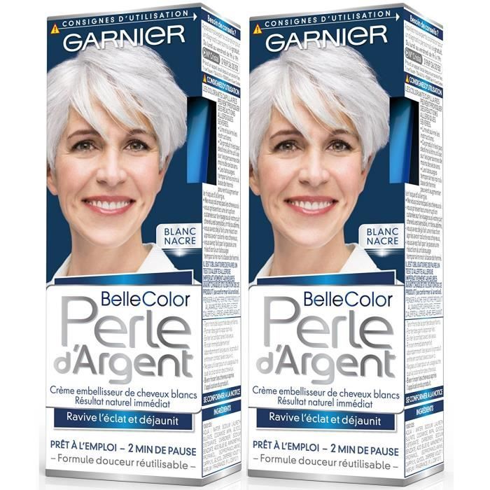 Garnier - Belle Color - Perle d'Argent - Crème déjaunisseur éclat cheveux blancs Blanc - Blanc Nacre Lot de 2
