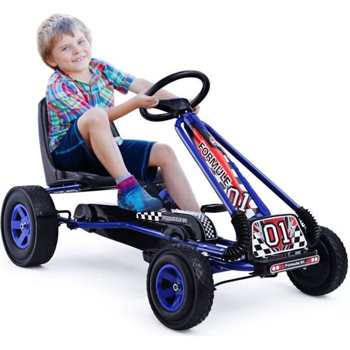 GIANTEX Kart à Pédale pour Enfant avec Siège Réglable, Roues en Caoutchouc Antidérapantes, Cadeau pour Enfants 3 à 8 Ans, Bleu