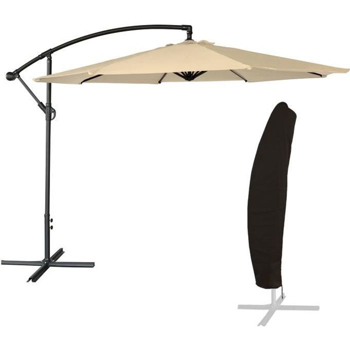 Parasol déporté OAHU rond 3m de diamètre beige + housse