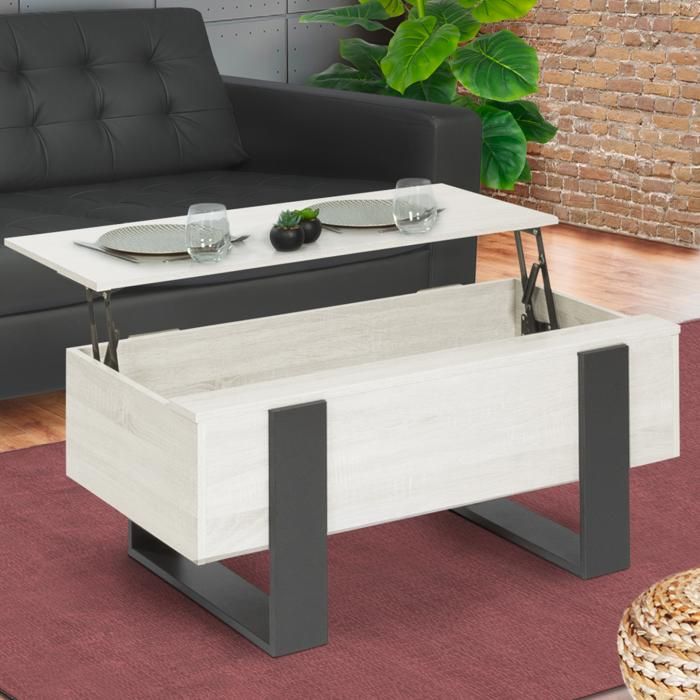 ID MARKET - Table basse plateau relevable PHOENIX bois gris