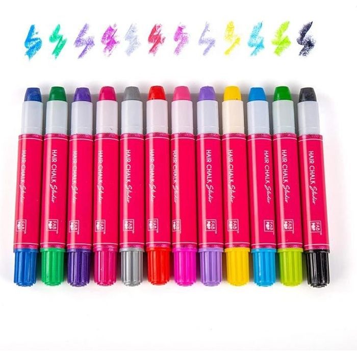 Ensemble de craie pour les cheveux - Kit de 12 pièces de crayons de coloration - Non allergène et sûr à utiliser Craies pour cheveux
