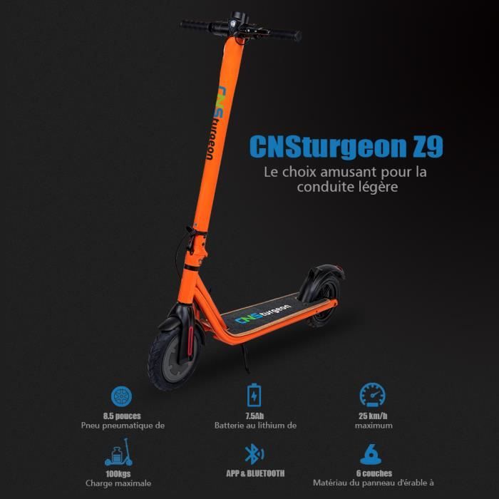 Trottinette Électrique Pliant CNSturgeon Z9 Orange Moteur 250W 8.5 Pouces Pneus Pneumat Batterie 7.5Ah Contrôle APP Maximale 25km/h
