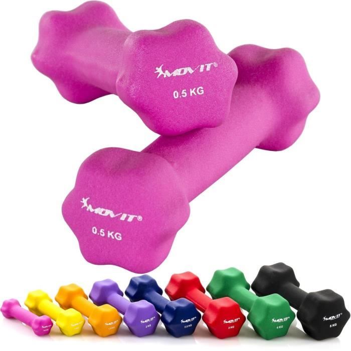 MOVIT Lot de 2 haltères en néoprène rose (2x0,5kg)