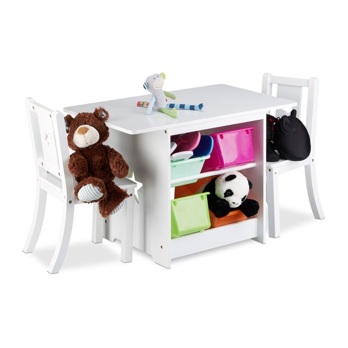 Relaxdays Ensemble table et chaises enfants en bois ALBUS pour les filles et les garçons table avec emplacement pour caisses de