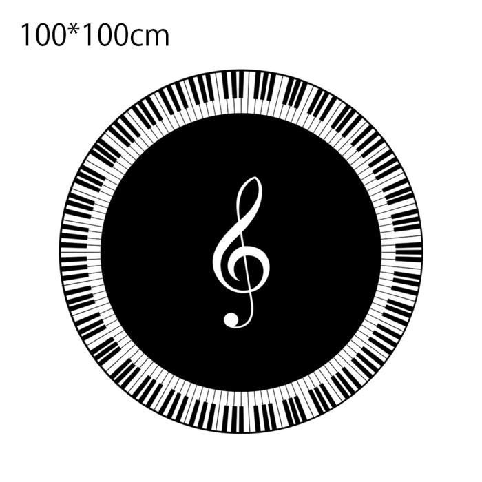 SURENHAP - Tapis imprimés à surface ronde - Note de musique Clé de piano blanc noir - 100 * 100cm, JJ015416342_2/fdrgh