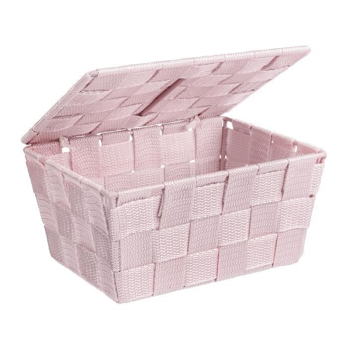 WENKO Panier de rangement Salle de bain avec couvercle Adria, petite boite de rangement, Polypropylène, 19x14x10 cm, rose