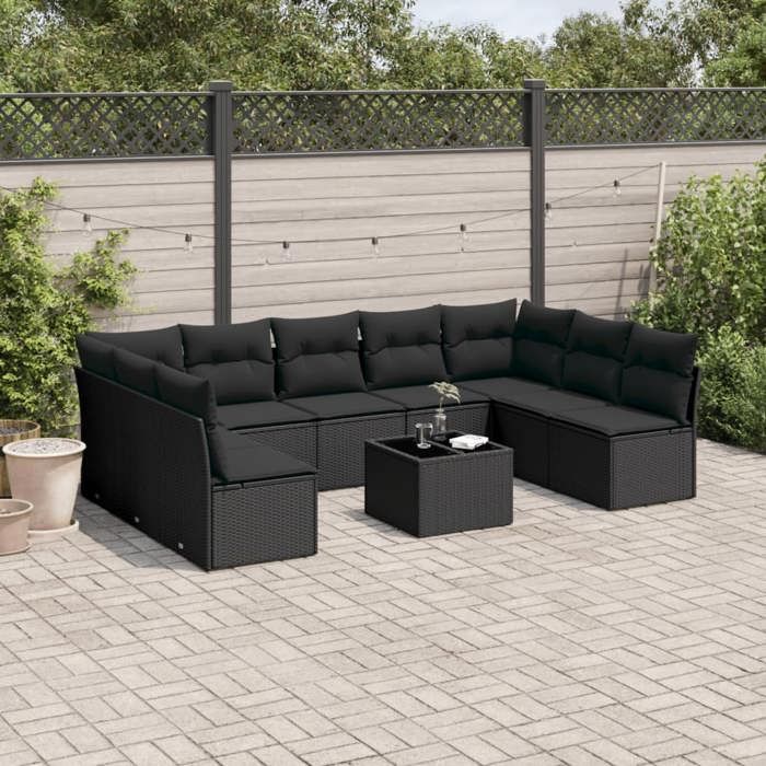 vidaXL Salon de jardin 10 pcs avec coussins résine tressée ensemble de canapés dextérieur canapé dangle de jardin 3308412 - vue 4