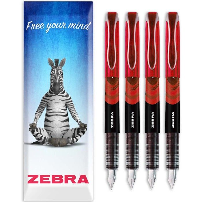 Zebra Fuente - Penna stilografica usa e getta, pennino fine 1,0 mm, spessore tratto 0,6 mm, inchiostro blu, confezione da 10, in confezione regalo