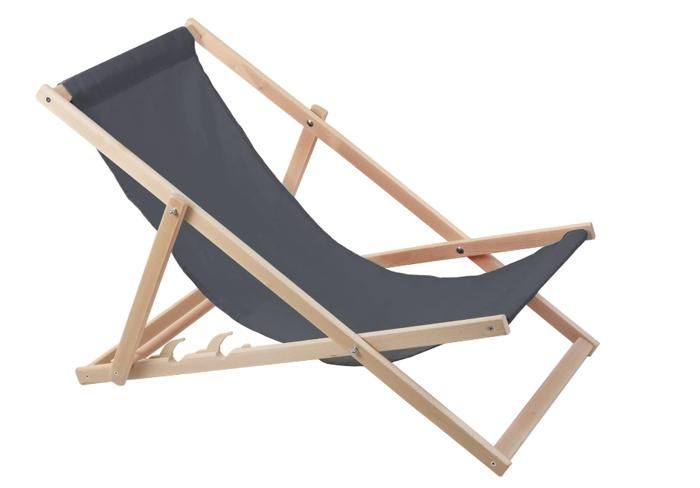Woodok Chaise longue en bois de hêtre pour jardin plage balcon et terrasse déjà monté pliable grise