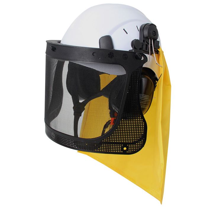 Casque De Sécurité Tronçonneuse Avec Visière - Protection Tête Et Visage - Pour Jardinage, Bûcheronnage - Orange