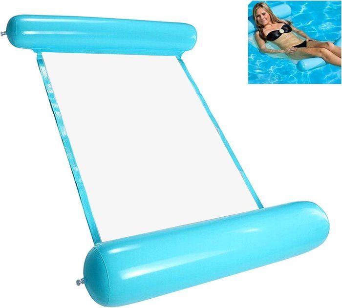 Hamac Piscine Gonflable 4-en-1 – Flotteur, Transat, Matelas, Siège – Bleu Clair – Pompe Incluse